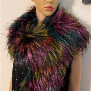 NWOT Unique Faux Fur Colorful Long Scarf